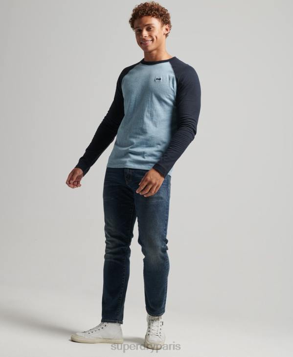 Superdry Hommes haut de baseball essentiel à manches longues en coton biologique D64Z1583 vêtements bleu