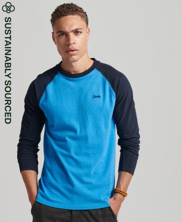 Superdry Hommes haut de baseball essentiel à manches longues en coton biologique D64Z1587 vêtements marine