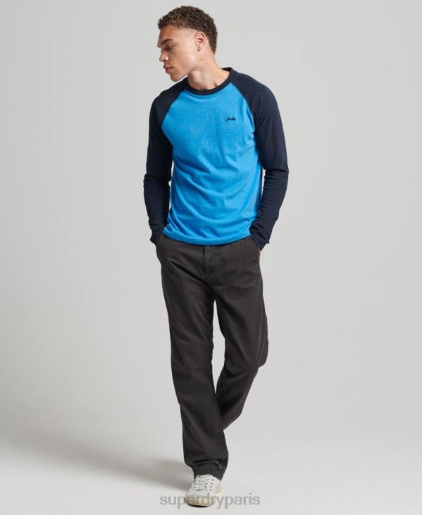 Superdry Hommes haut de baseball essentiel à manches longues en coton biologique D64Z1587 vêtements marine