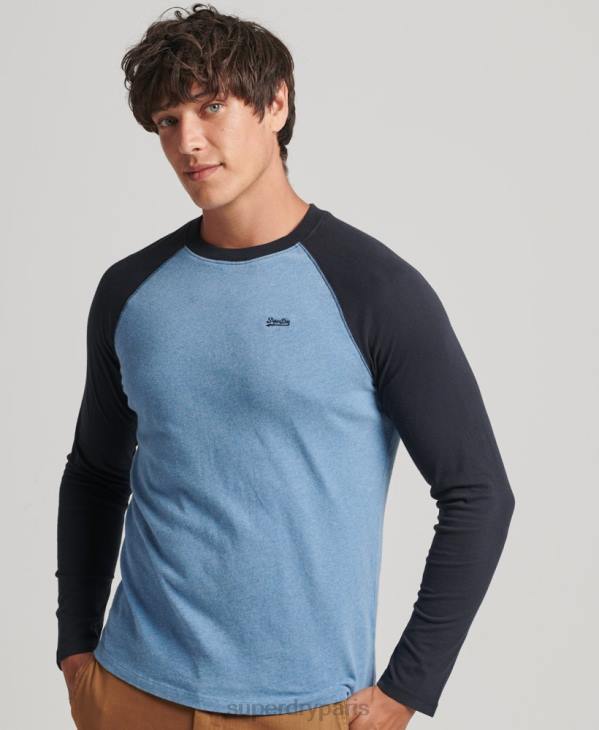 Superdry Hommes haut de baseball essentiel à manches longues en coton biologique D64Z6370 vêtements bleu