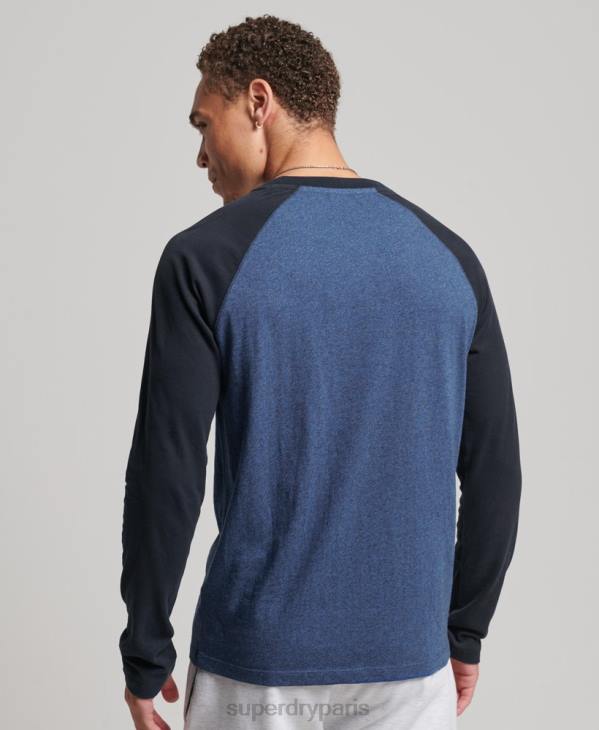 Superdry Hommes haut de baseball essentiel à manches longues en coton biologique D64Z6446 vêtements marine