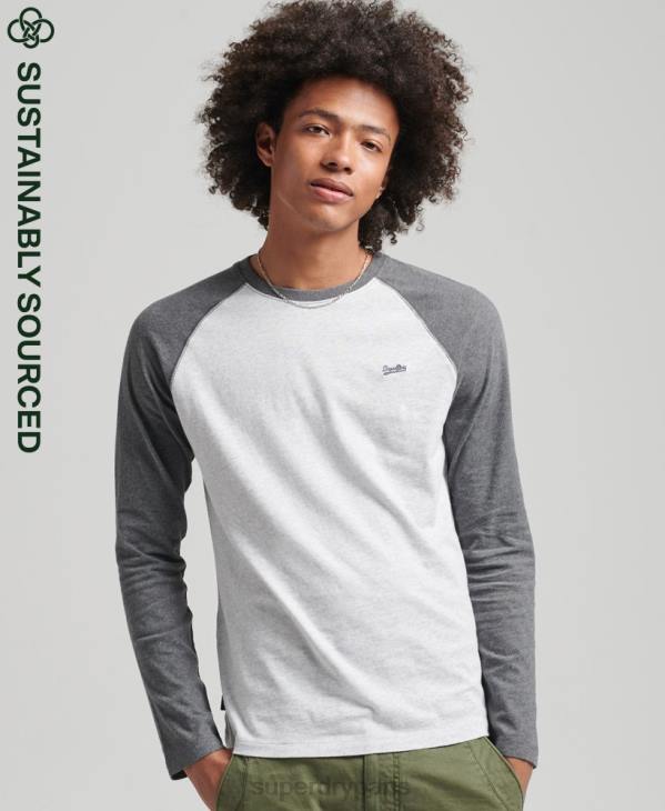 Superdry Hommes haut de baseball essentiel à manches longues en coton biologique D64Z6505 vêtements gris