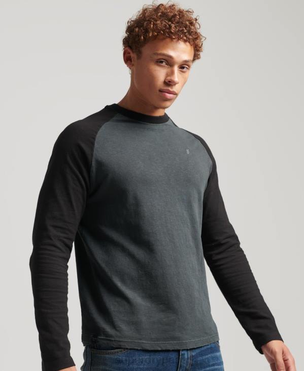 Superdry Hommes haut de baseball surteint à manches longues D64Z1506 vêtements gris foncé