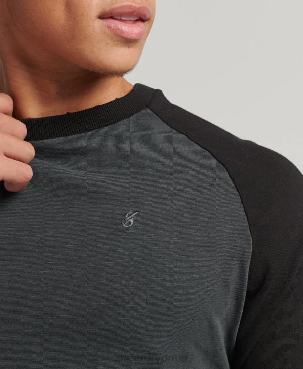 Superdry Hommes haut de baseball surteint à manches longues D64Z1506 vêtements gris foncé