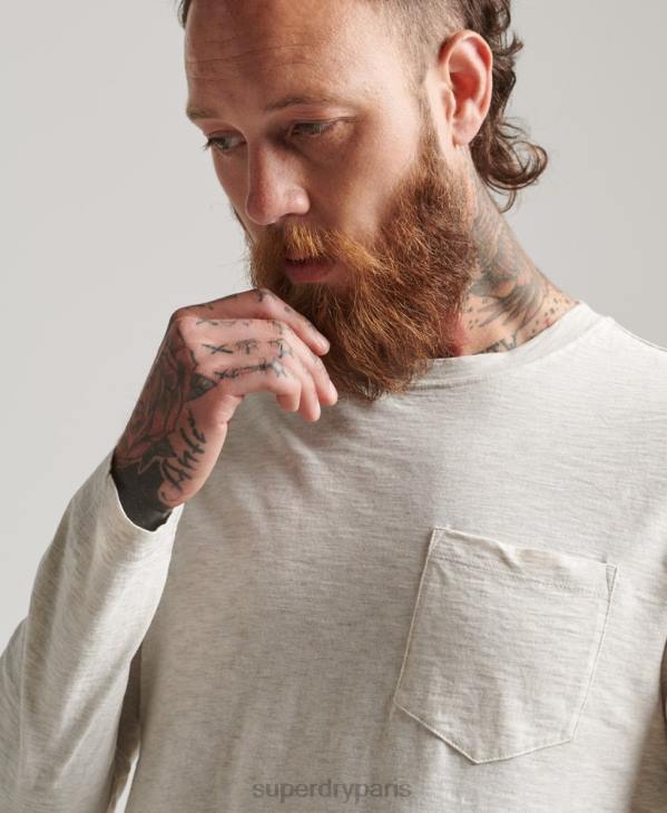 Superdry Hommes haut en jersey flammé à manches longues D64Z6396 vêtements crème