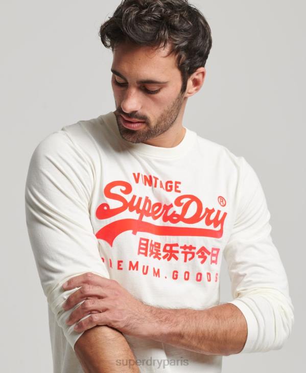 Superdry Hommes haut fluo à manches longues et logo vintage D64Z1495 vêtements crème