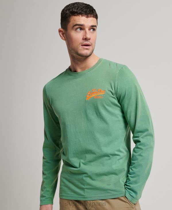 Superdry Hommes haut fluo à manches longues et logo vintage D64Z1507 vêtements vert