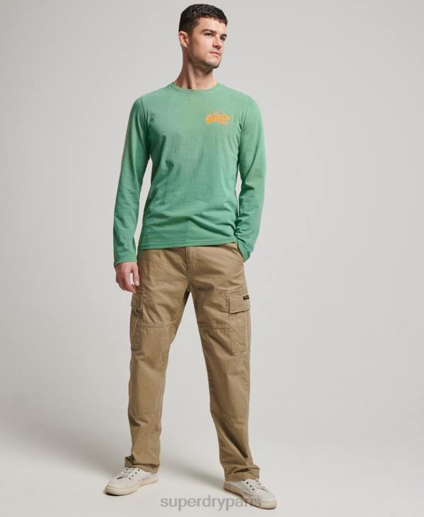 Superdry Hommes haut fluo à manches longues et logo vintage D64Z1507 vêtements vert