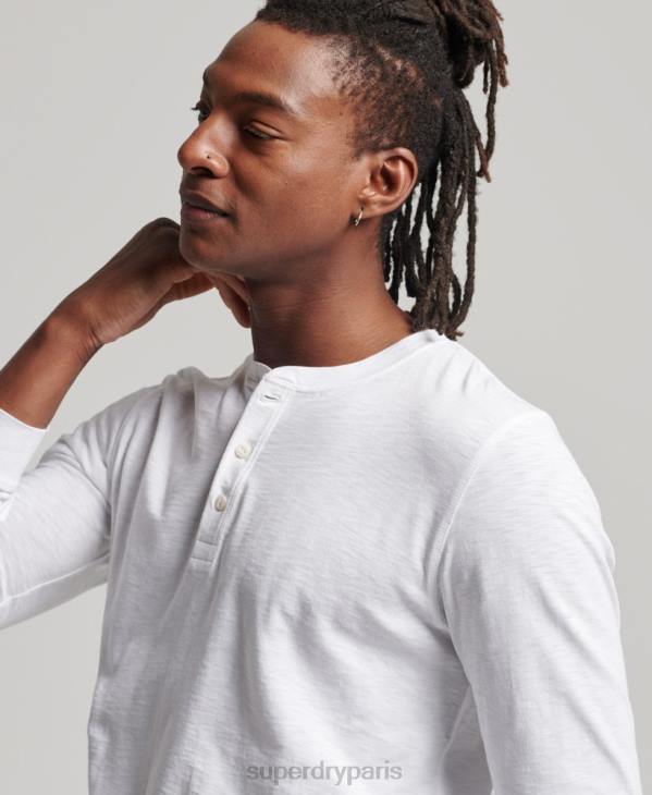 Superdry Hommes haut henley en jersey à manches longues D64Z1498 vêtements blanc