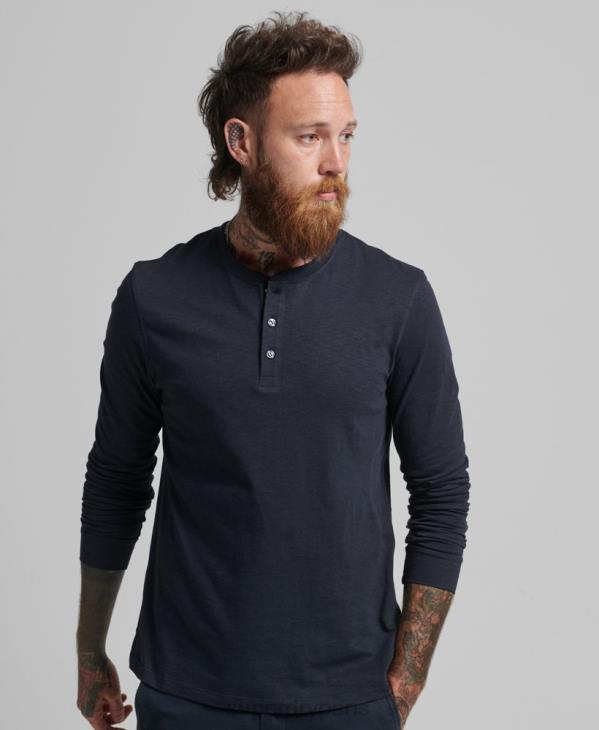 Superdry Hommes haut henley en jersey à manches longues D64Z1513 vêtements marine