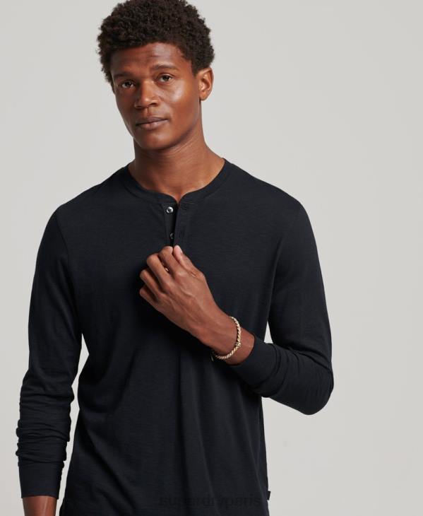 Superdry Hommes haut henley en jersey à manches longues D64Z1514 vêtements noir