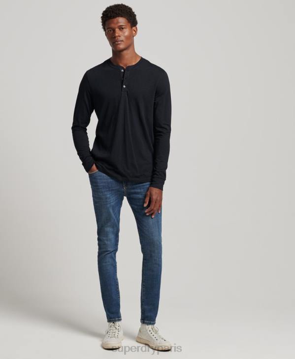 Superdry Hommes haut henley en jersey à manches longues D64Z1514 vêtements noir