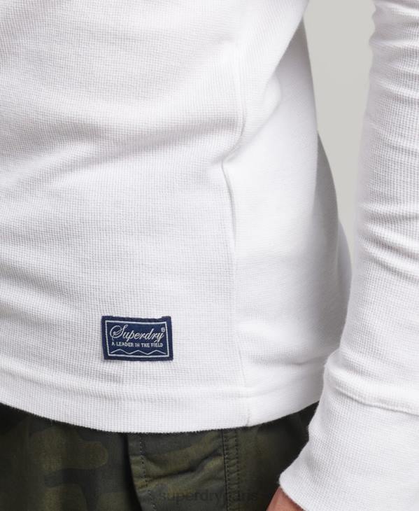 Superdry Hommes haut henley gaufré à manches longues en coton bio D64Z1463 vêtements blanc