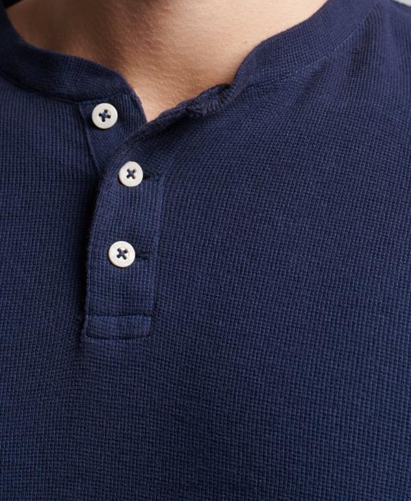 Superdry Hommes haut henley gaufré à manches longues en coton bio D64Z1465 vêtements marine