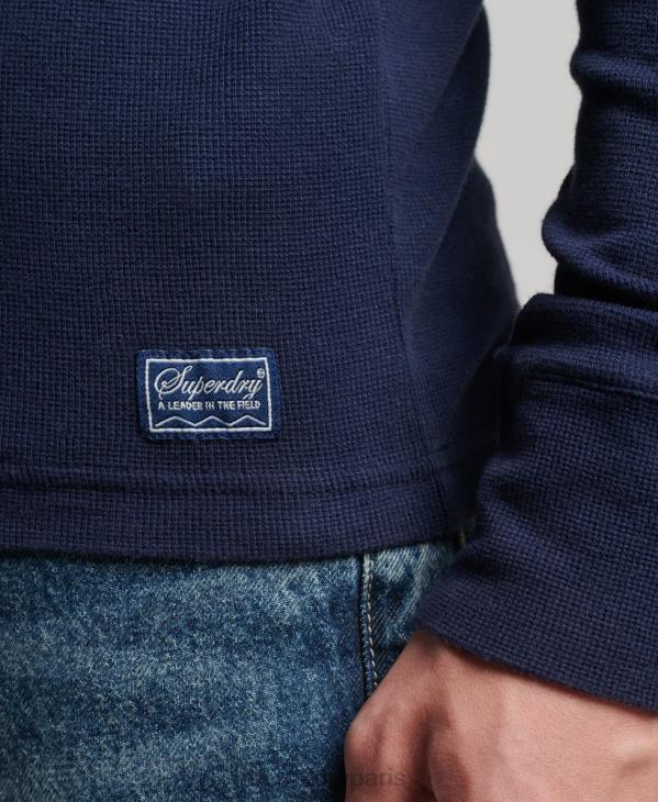 Superdry Hommes haut henley gaufré à manches longues en coton bio D64Z1465 vêtements marine