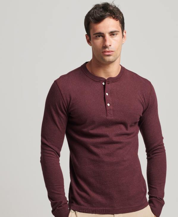 Superdry Hommes haut henley à manches longues en coton bio D64Z6362 vêtements rouge