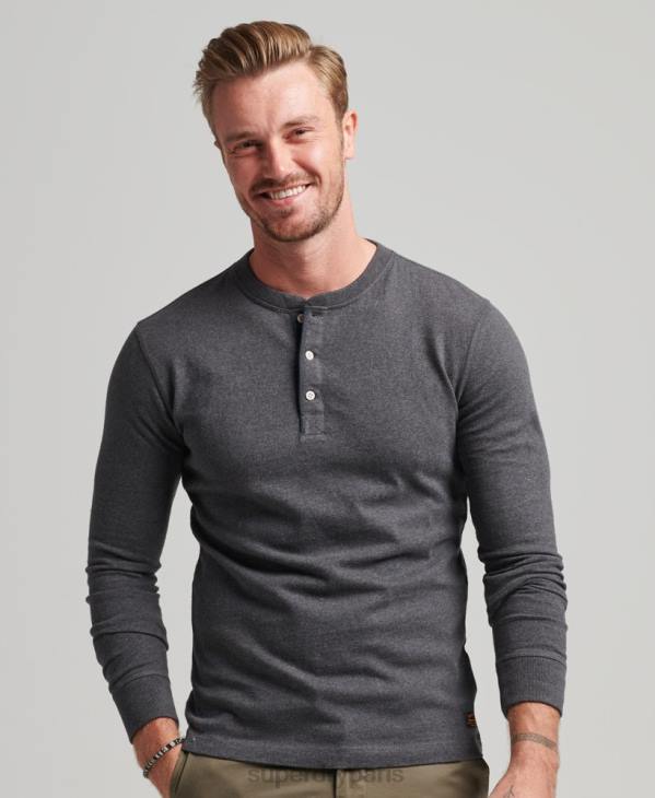 Superdry Hommes haut henley à manches longues en coton bio D64Z6376 vêtements gris foncé
