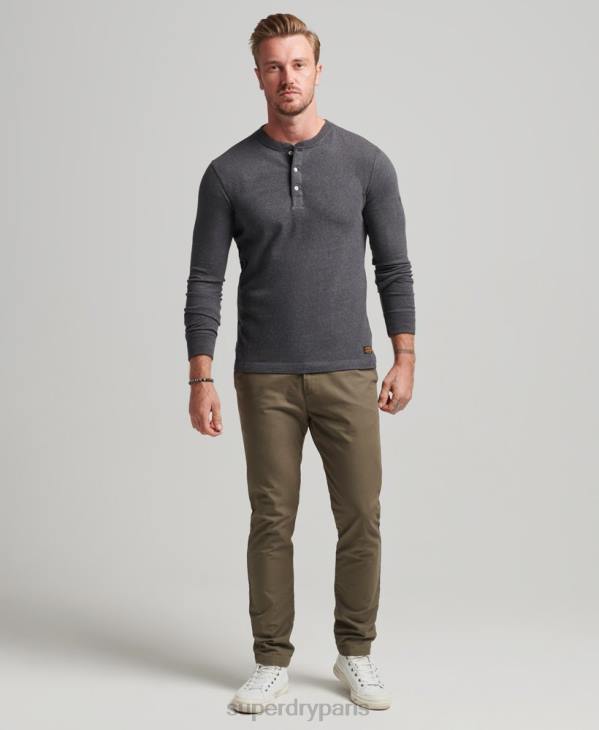 Superdry Hommes haut henley à manches longues en coton bio D64Z6376 vêtements gris foncé