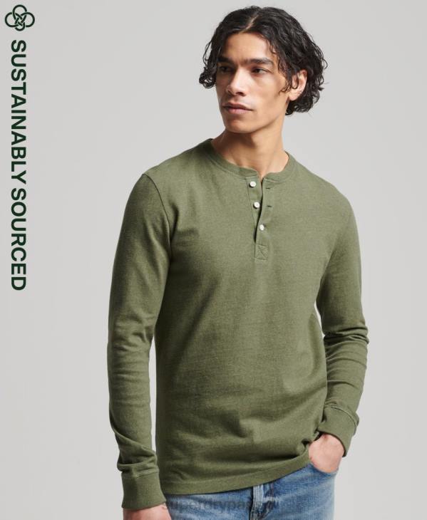 Superdry Hommes haut henley à manches longues en coton bio D64Z6428 vêtements vert