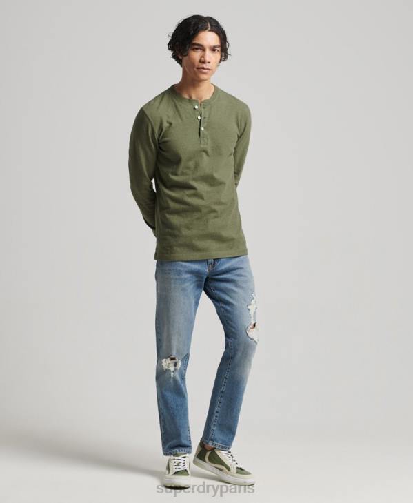 Superdry Hommes haut henley à manches longues en coton bio D64Z6428 vêtements vert
