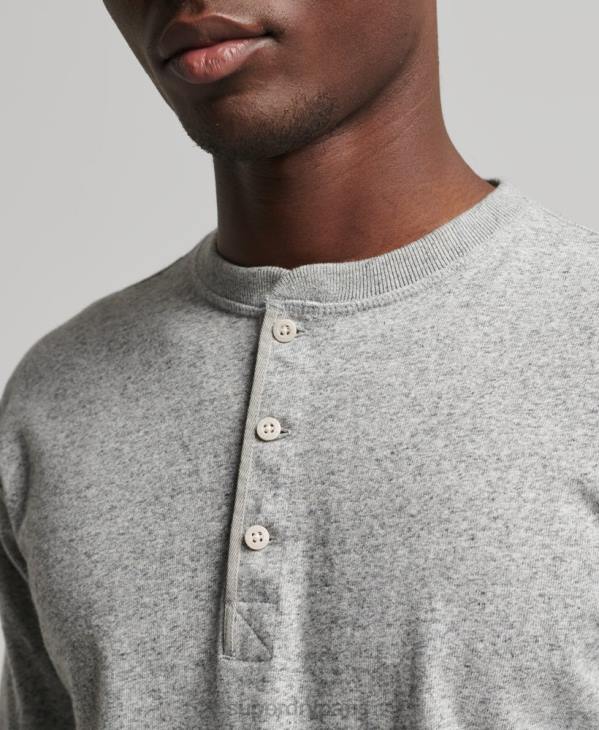 Superdry Hommes haut henley à manches longues en coton bio D64Z6433 vêtements gris
