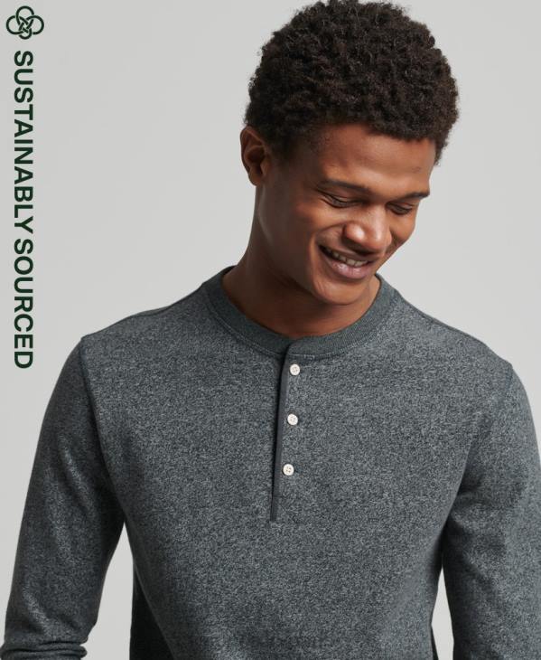 Superdry Hommes haut henley à manches longues en coton bio D64Z6458 vêtements gris foncé