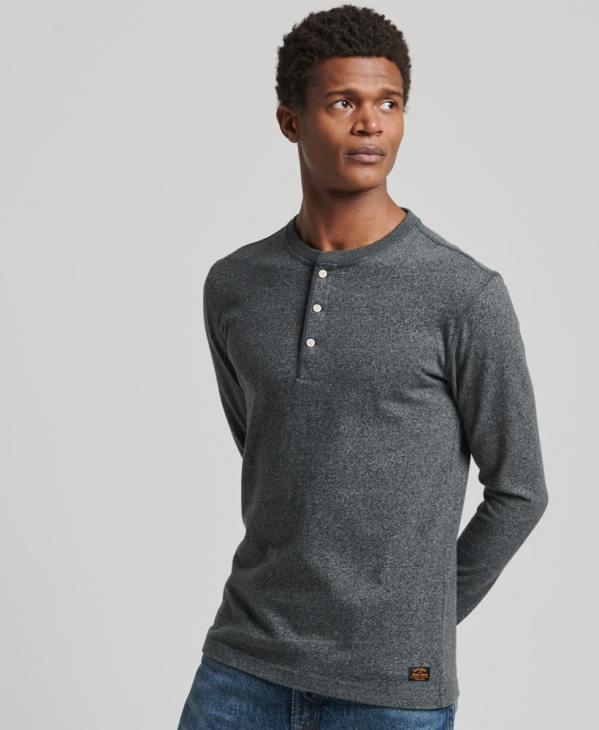 Superdry Hommes haut henley à manches longues en coton bio D64Z6458 vêtements gris foncé