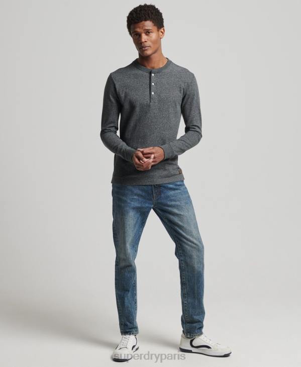 Superdry Hommes haut henley à manches longues en coton bio D64Z6458 vêtements gris foncé