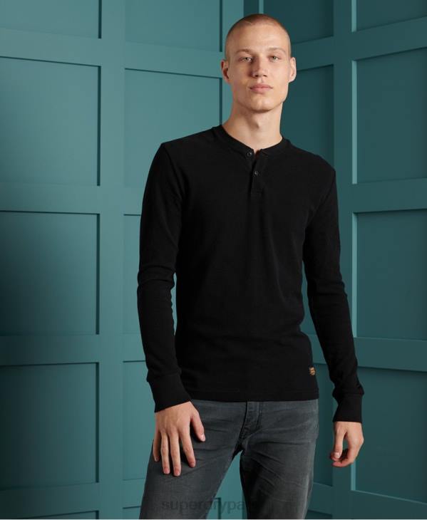 Superdry Hommes haut henley micro texturé D64Z1588 vêtements noir