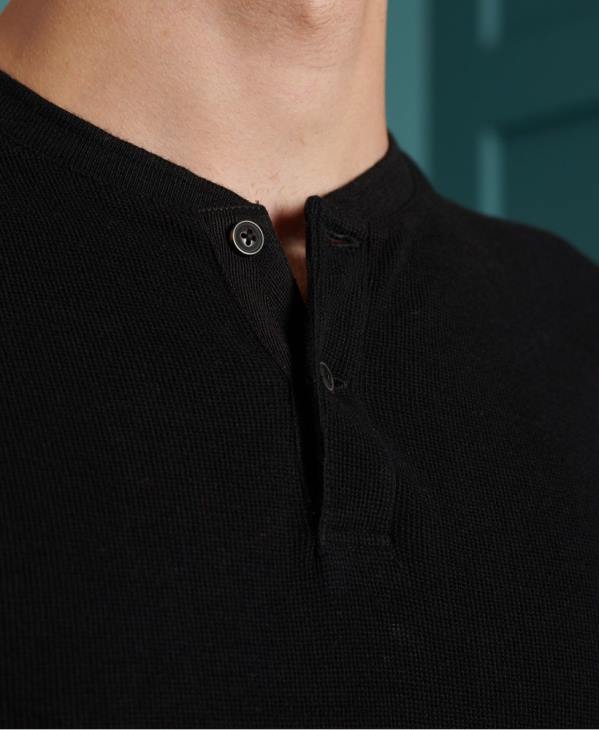 Superdry Hommes haut henley micro texturé D64Z1588 vêtements noir
