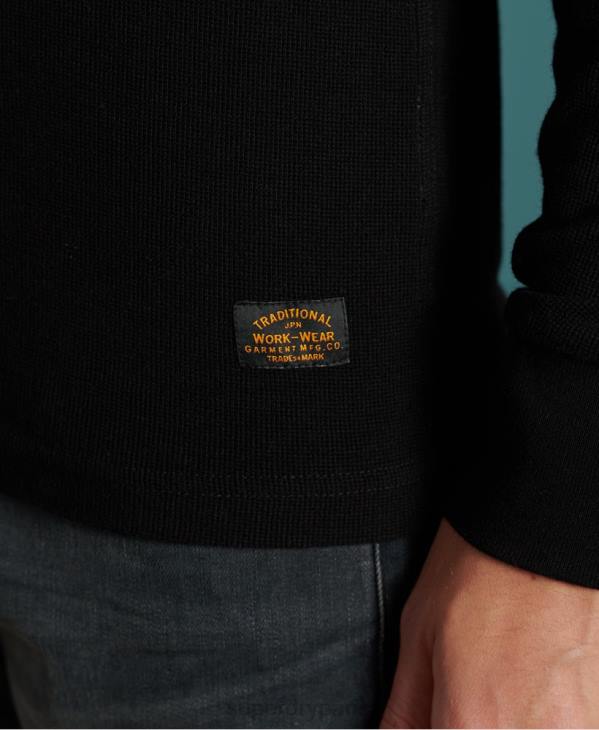 Superdry Hommes haut henley micro texturé D64Z1588 vêtements noir