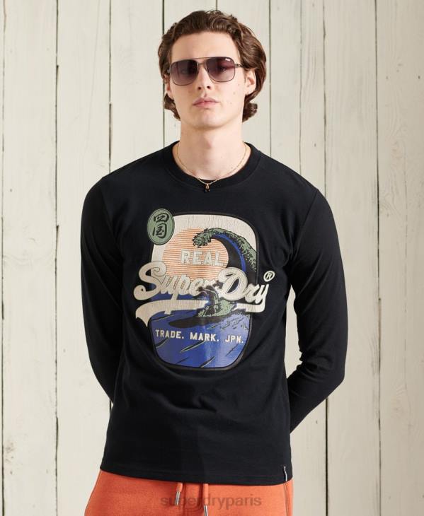 Superdry Hommes haut itago à manches longues et logo vintage D64Z1573 vêtements noir