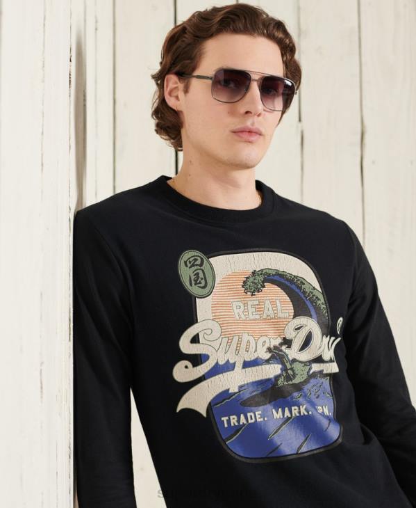 Superdry Hommes haut itago à manches longues et logo vintage D64Z1573 vêtements noir