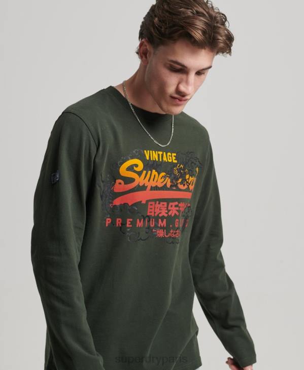 Superdry Hommes haut à manches longues et logo vintage D64Z1563 vêtements vert