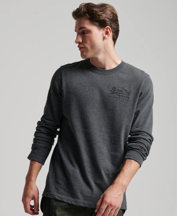 Superdry Hommes haut à manches longues et logo vintage D64Z1564 vêtements gris