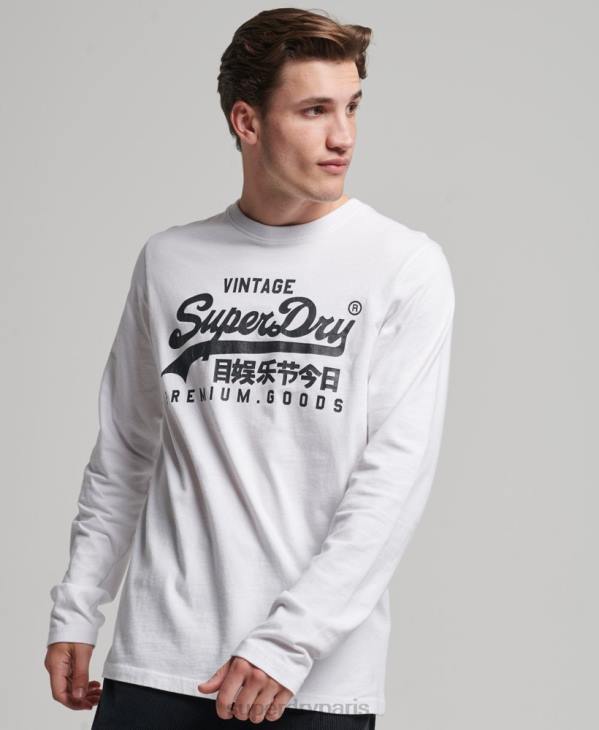 Superdry Hommes haut à manches longues et logo vintage D64Z1590 vêtements blanc