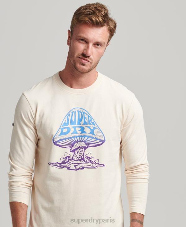 Superdry Hommes haut à manches longues psych rock D64Z1582 vêtements crème