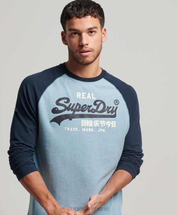 Superdry Hommes haut à manches longues raglan en coton biologique avec logo vintage D64Z1467 vêtements bleu