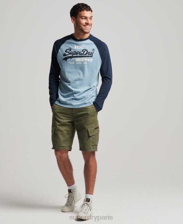 Superdry Hommes haut à manches longues raglan en coton biologique avec logo vintage D64Z1467 vêtements bleu