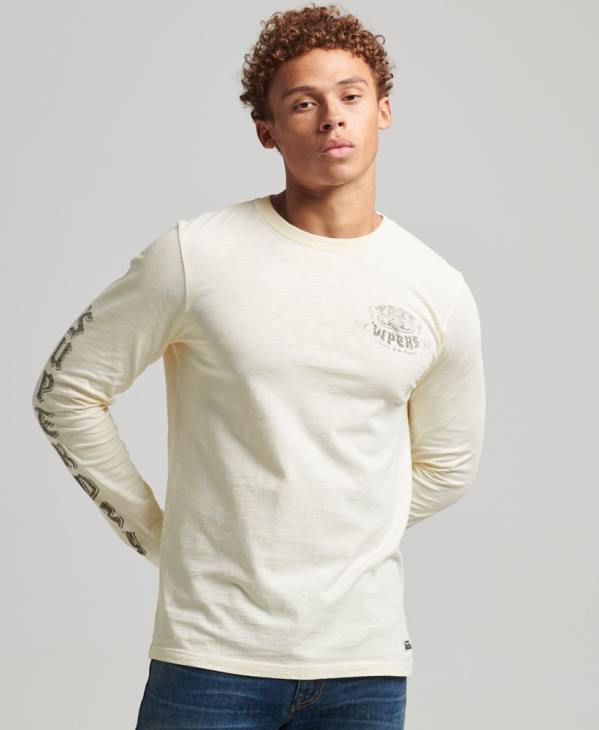 Superdry Hommes haut occultant à manches longues en coton bio D64Z1504 vêtements crème