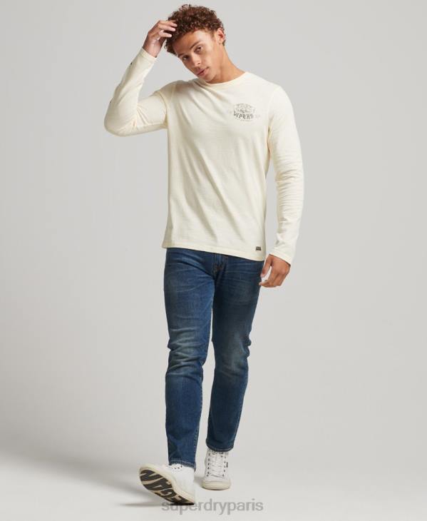 Superdry Hommes haut occultant à manches longues en coton bio D64Z1504 vêtements crème