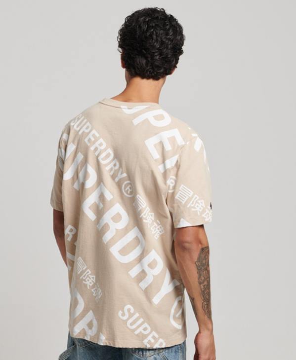 Superdry Hommes t-shirt ample à logo imprimé D64Z4821 vêtements beige