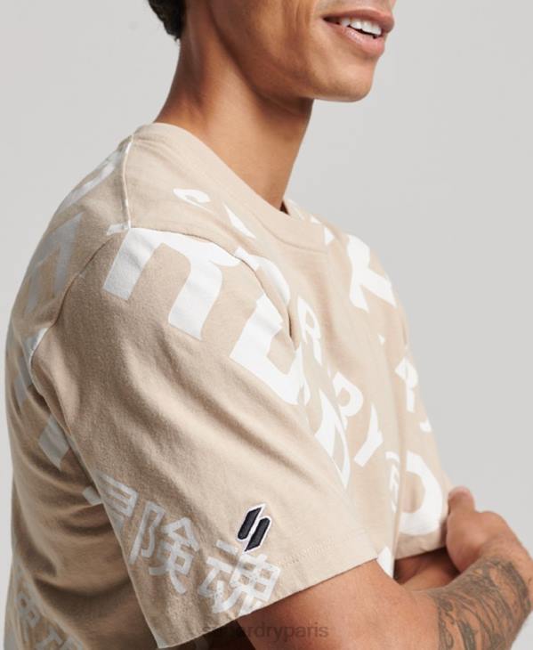 Superdry Hommes t-shirt ample à logo imprimé D64Z4821 vêtements beige