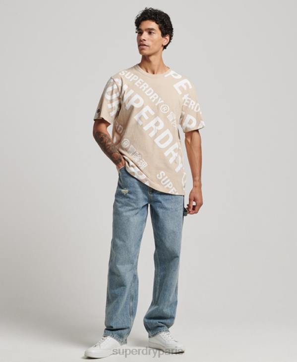 Superdry Hommes t-shirt ample à logo imprimé D64Z4821 vêtements beige