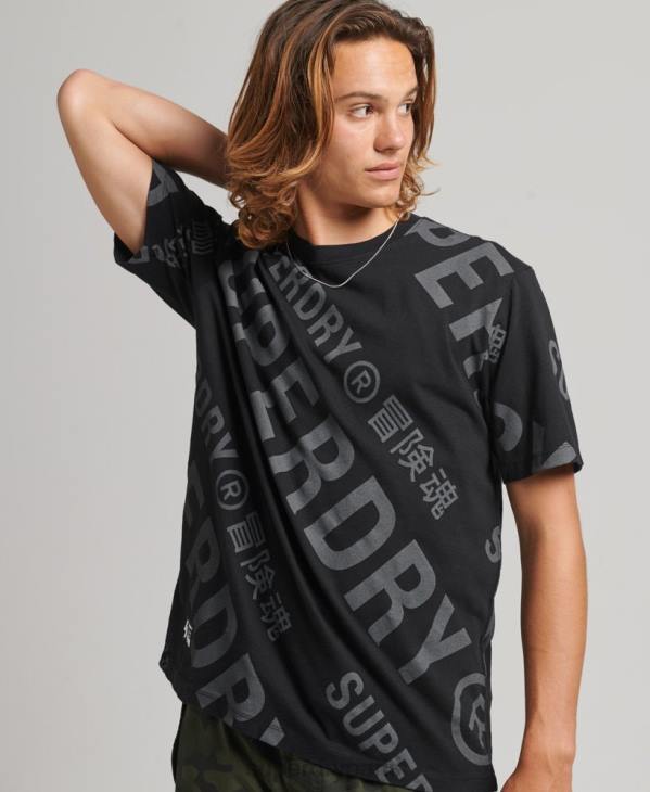 Superdry Hommes t-shirt ample à logo imprimé D64Z4973 vêtements noir