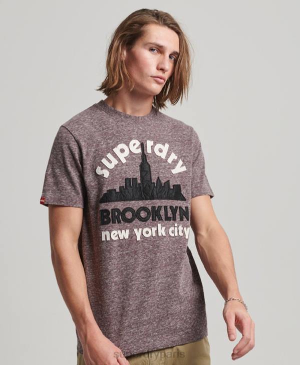 Superdry Hommes t-shirt à appliqués grands espaces D64Z116 vêtements brun