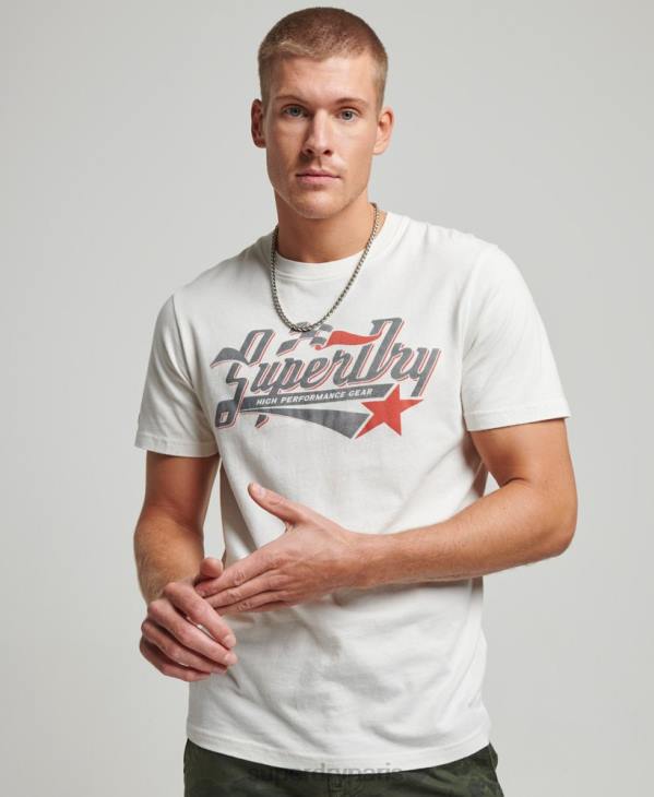 Superdry Hommes t-shirt auto industrielle vintage D64Z6 vêtements crème