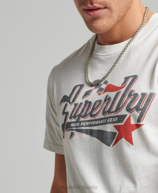 Superdry Hommes t-shirt auto industrielle vintage D64Z6 vêtements crème
