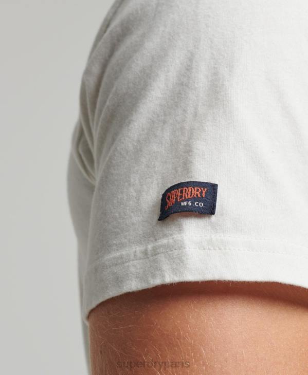 Superdry Hommes t-shirt auto industrielle vintage D64Z6 vêtements crème