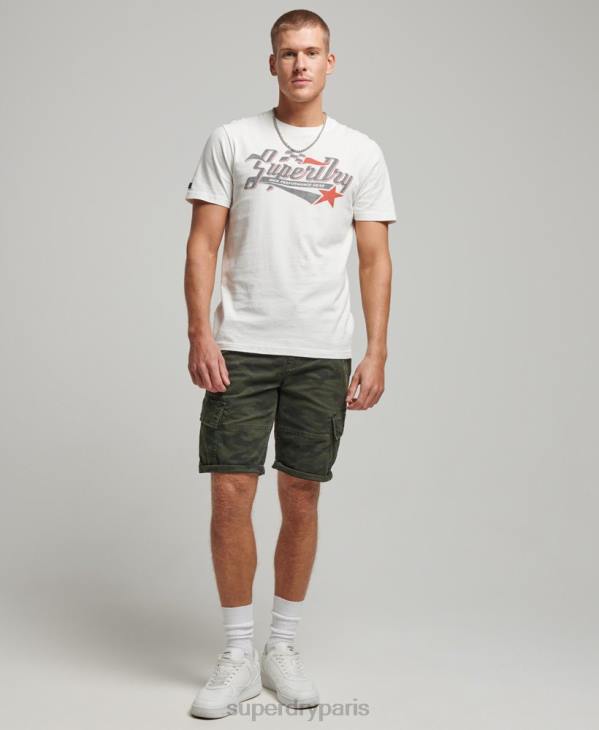 Superdry Hommes t-shirt auto industrielle vintage D64Z6 vêtements crème